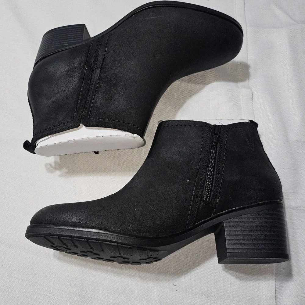 Rockport‎ Dorset Black Leather Ankle Boots Block Heel Side Zip CH0205 Womens 8.5